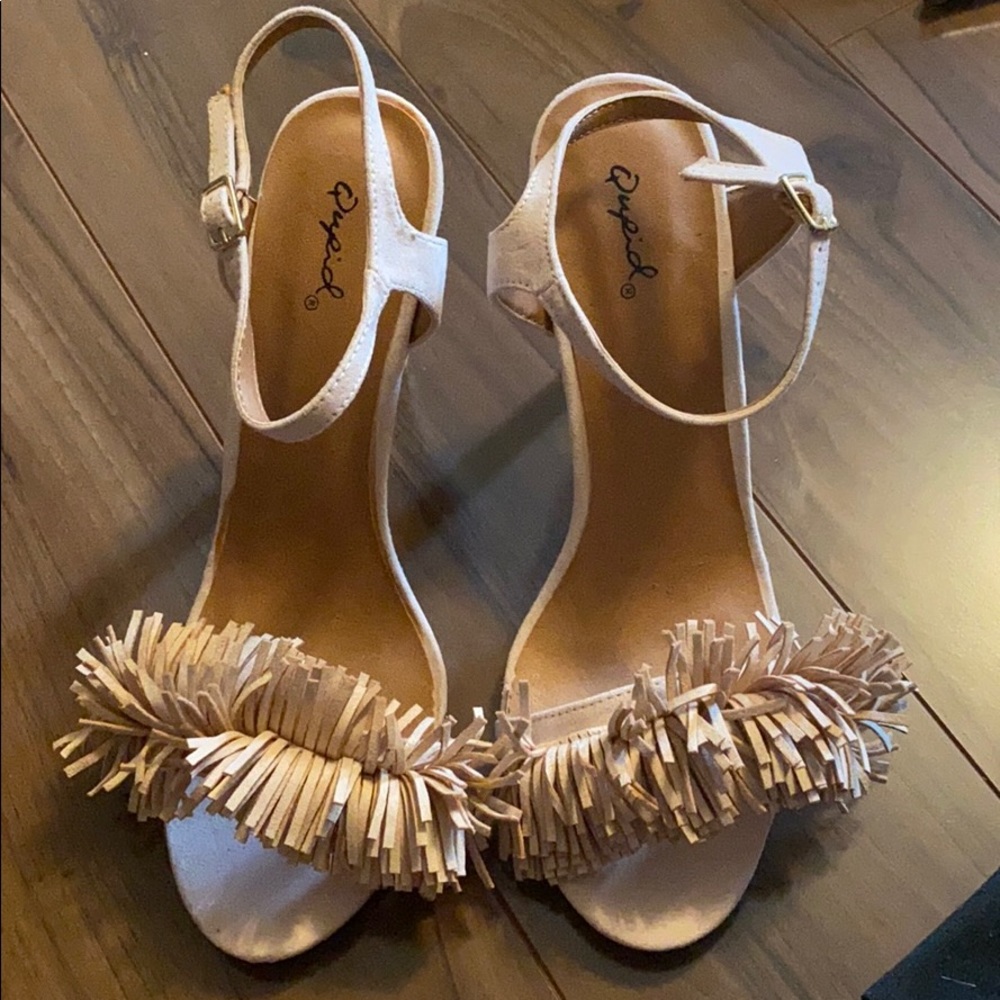 Blush fringe heels